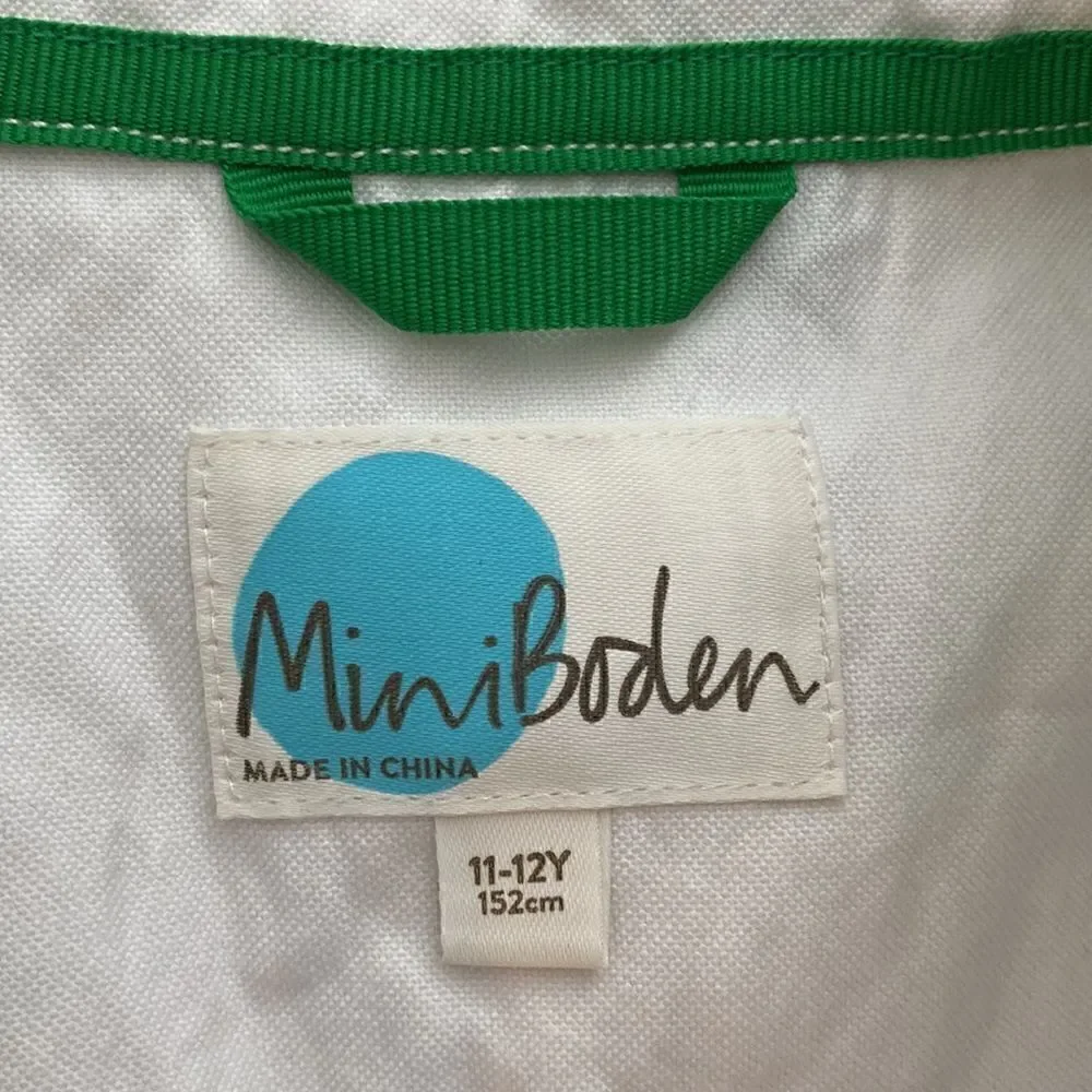 Mini Boden White Button Down Embroidered Dinosaur Shirt